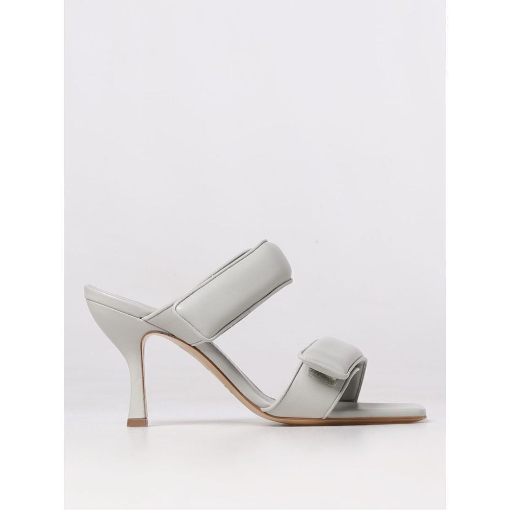GIA BORGHINI 85mm Leather High Heel Sandals Steel Grey White Women's Size 40